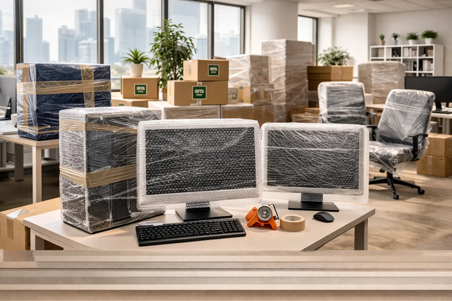 ofis ve büro taşımacılığında ekipman koruma ofis taşımacılığında bilgisayar ve ekipman paketleme hazırlığı